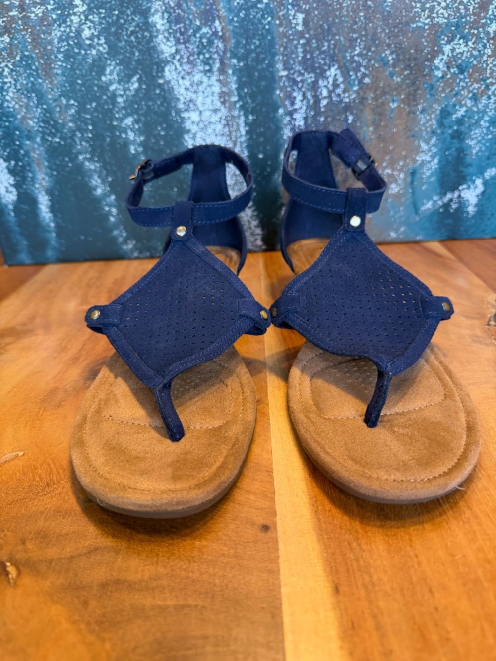 Koolaburra By UGG Coastal Chic Navy Leather Cork Wedge Sandals (EUC) - Picture 2 of 14